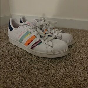 Adidas Superstar White with Colorful Stripes